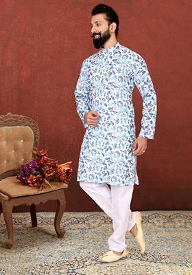 Multi Solid Cotton Kurta Set For Men