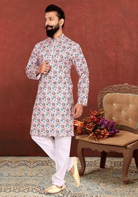 Multi Solid Cotton Kurta Set For Men