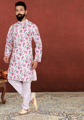 Multi Solid Cotton Kurta Set For Men