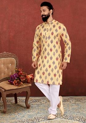 Multi Solid Cotton Kurta Set For Men
