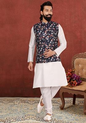 Multi Embroidered Cotton Nehru Jacket For Men