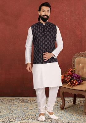 Multi Embroidered Cotton Nehru Jacket For Men