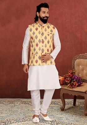 Multi Embroidered Cotton Nehru Jacket For Men