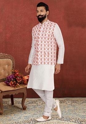 Multi Embroidered Cotton Nehru Jacket For Men