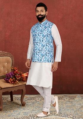 Multi Embroidered Cotton Nehru Jacket For Men