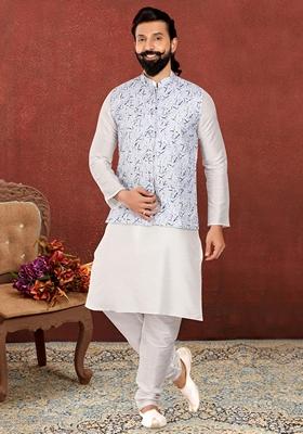 Multi Embroidered Cotton Nehru Jacket For Men