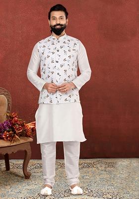Multi Embroidered Cotton Nehru Jacket For Men