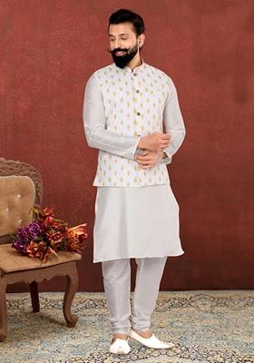 Multi Embroidered Cotton Nehru Jacket For Men