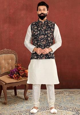 Multi Embroidered Cotton Nehru Jacket For Men