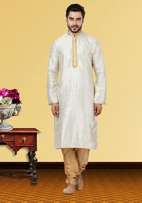 Pista Green Solid Silk Kurta Set For Men