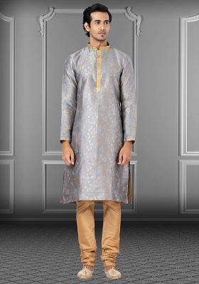Levender Solid Jacquard Kurta Set For Men
