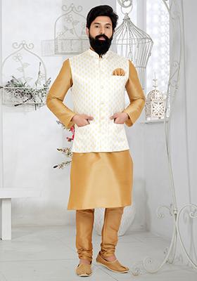 White Embroidered Banarasi Silk Nehru Jacket For Men