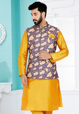 Purple Embroidered Cotton Nehru Jacket For Men