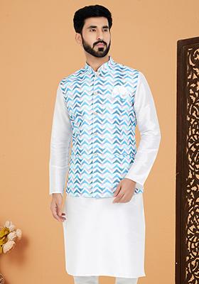 Multi Embroidered Cotton Nehru Jacket For Men