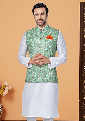 Multi Embroidered Cotton Nehru Jacket For Men