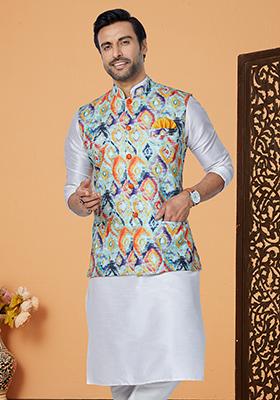 Multi Embroidered Polyester Nehru Jacket For Men
