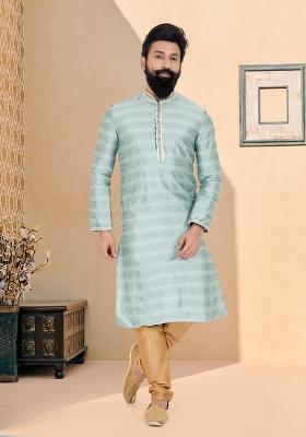 Light Grey Solid Jacquard Kurta Set For Men