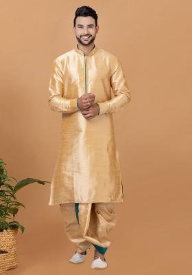Chiku Brown Solid Banarasi Silk Kurta Set For Men