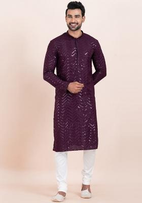 Coffee Brown Solid Banarasi Silk Kurta Set For Men