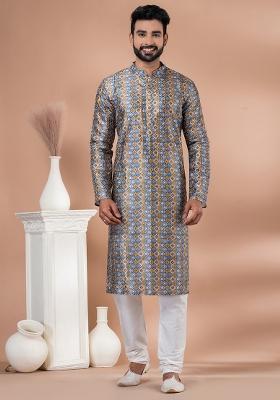 Multi Solid Cotton Kurta Set For Men