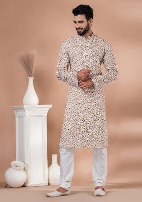 Multi Solid Cotton Kurta Set For Men