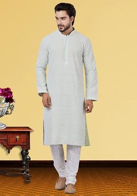 Orange Solid Georgette Kurta Set For Men