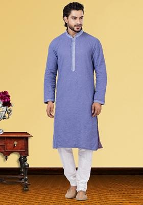Pink Solid Georgette Kurta Set For Men
