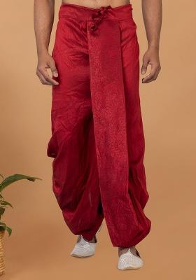 Maroon Solid Banarasi Silk Bottom For Men