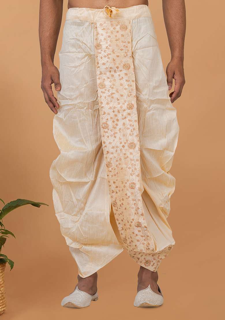 White Solid Banarasi Silk Bottom For Men - Indya