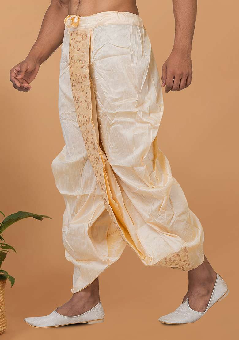 White Solid Banarasi Silk Bottom For Men - Indya