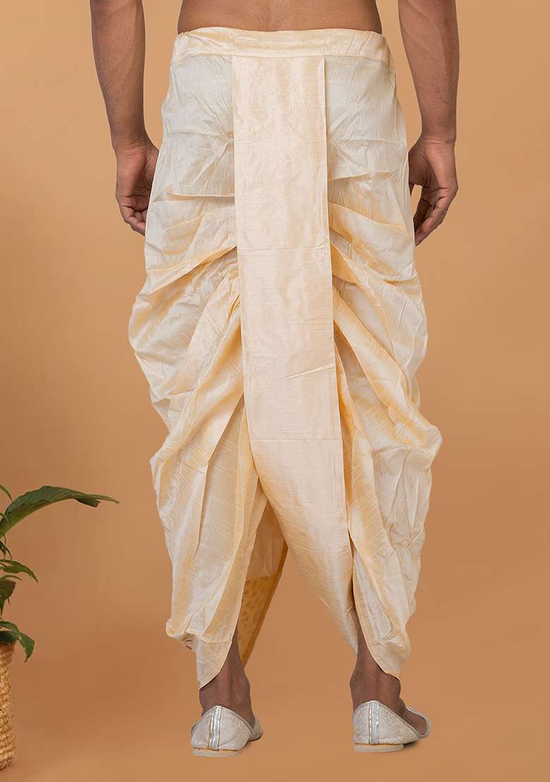 White Solid Banarasi Silk Bottom For Men - Indya