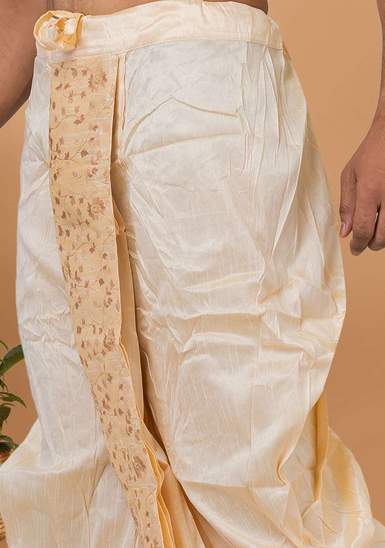 White Solid Banarasi Silk Bottom For Men - Indya