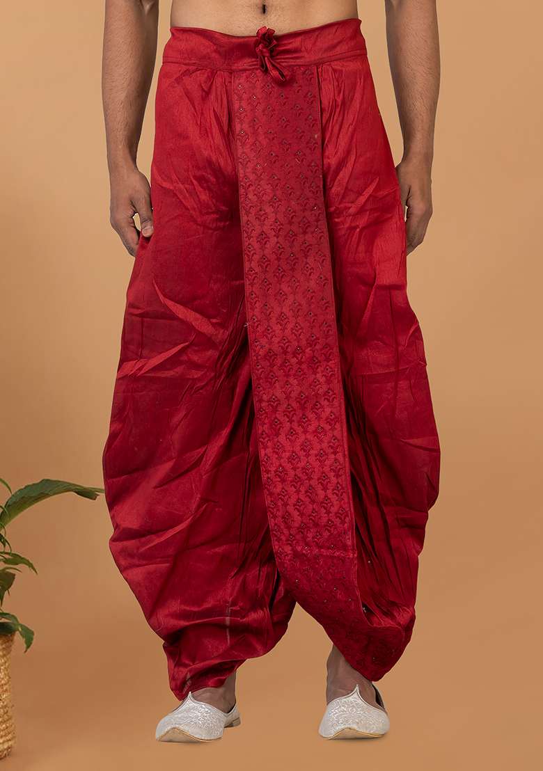 Maroon Solid Banarasi Silk Bottom For Men - Indya