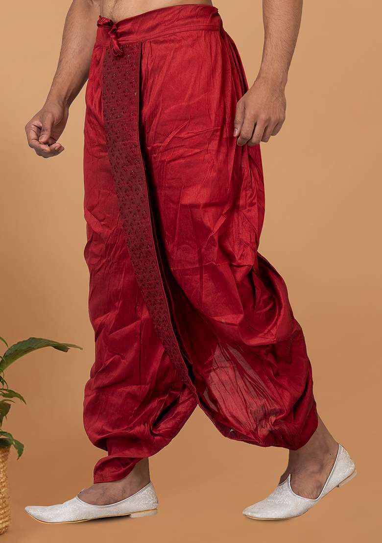 Maroon Solid Banarasi Silk Bottom For Men - Indya