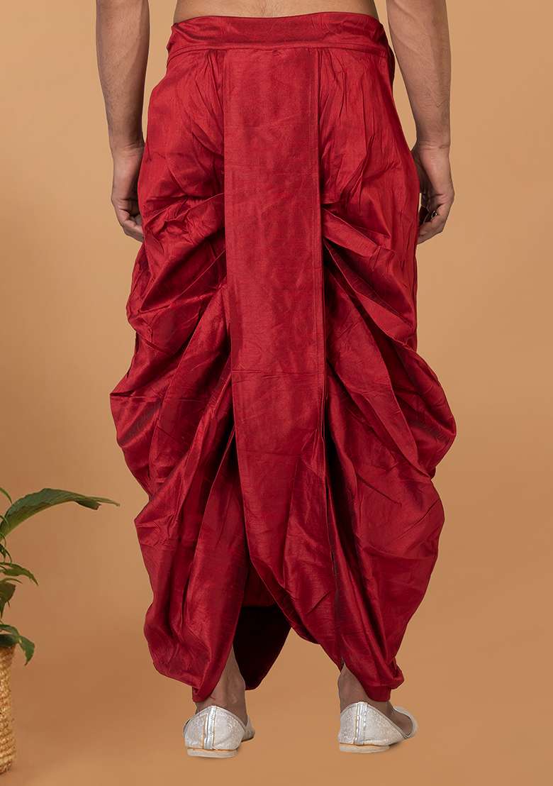 Maroon Solid Banarasi Silk Bottom For Men - Indya