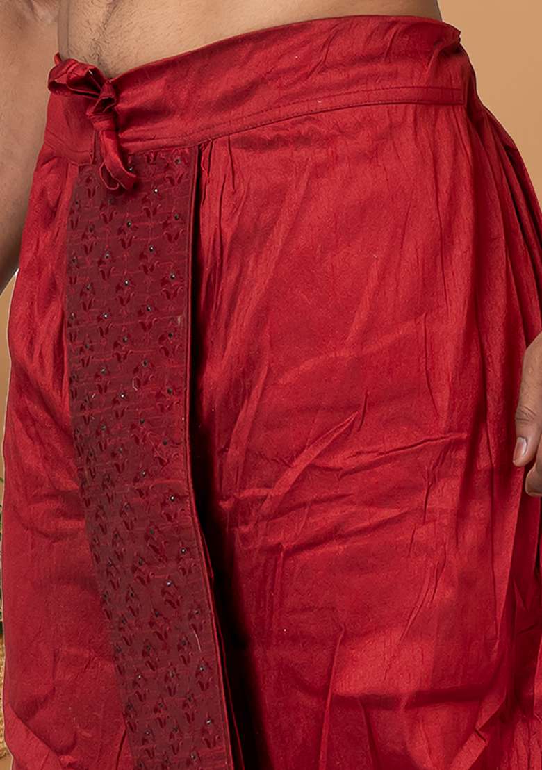 Maroon Solid Banarasi Silk Bottom For Men - Indya