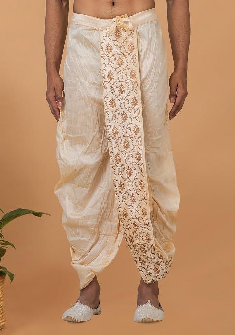 White Solid Banarasi Silk Bottom For Men