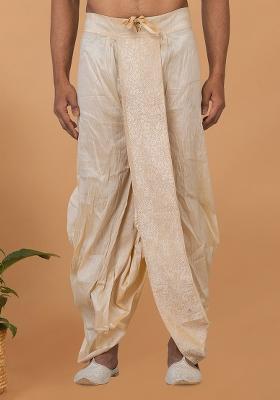 White Solid Banarasi Silk Bottom For Men
