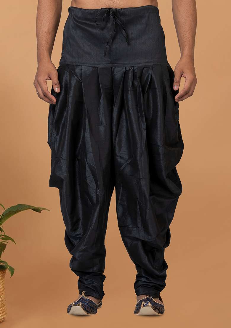 Black Solid Banarasi Silk Bottom For Men - Indya