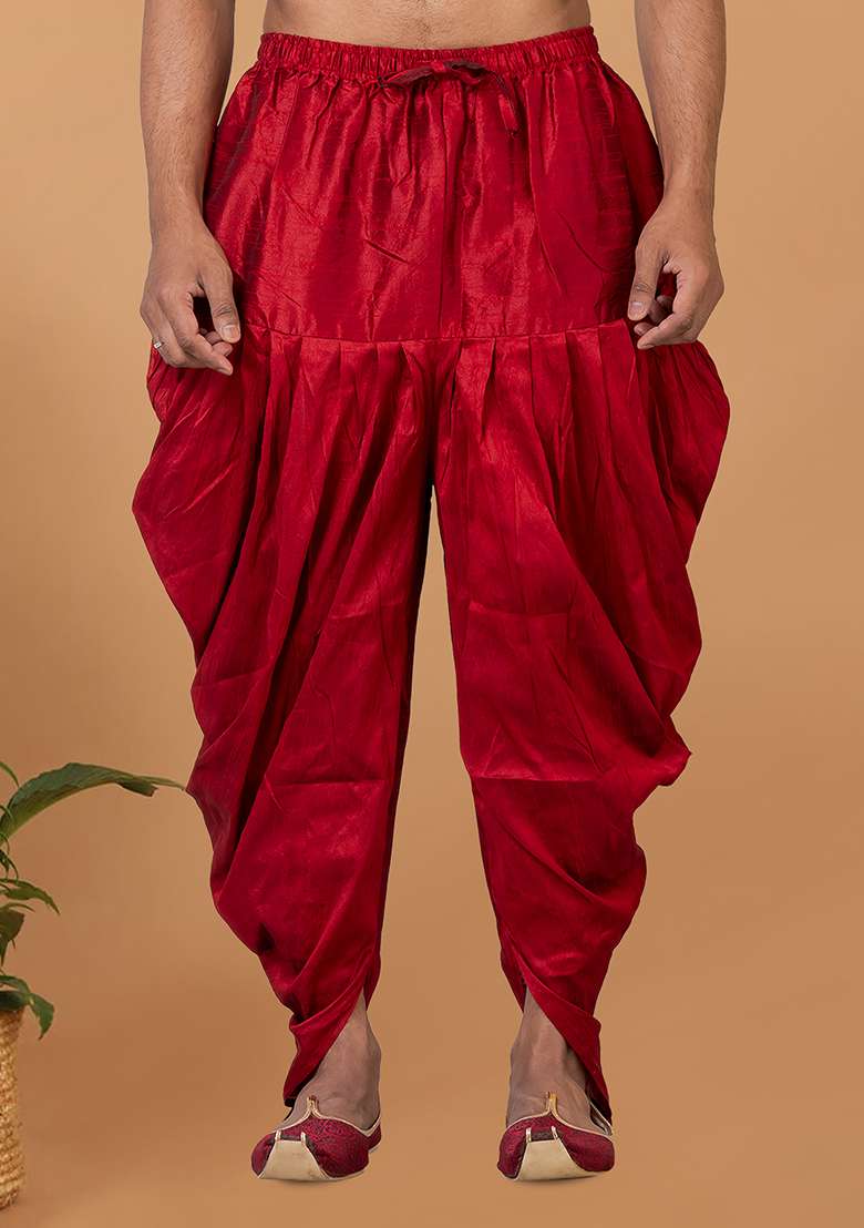 Maroon Solid Banarasi Silk Bottom For Men - Indya