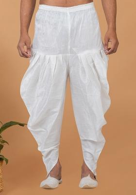 White Solid Banarasi Silk Bottom For Men