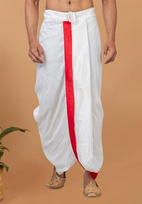 White Solid Banarasi Silk Bottom For Men