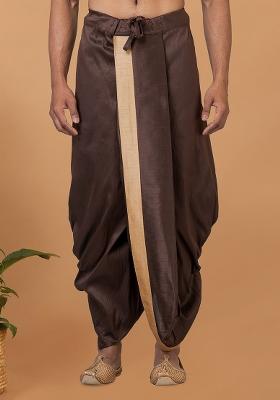Coffee Brown Solid Banarasi Silk Bottom For Men