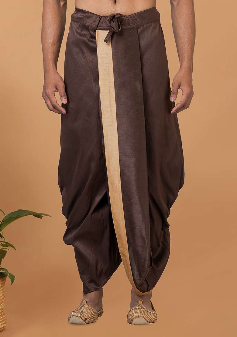 Coffee Brown Solid Banarasi Silk Bottom For Men - Indya