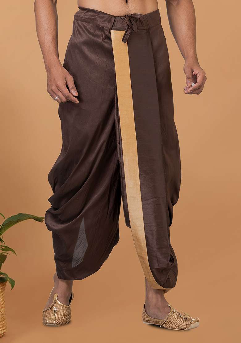 Coffee Brown Solid Banarasi Silk Bottom For Men - Indya