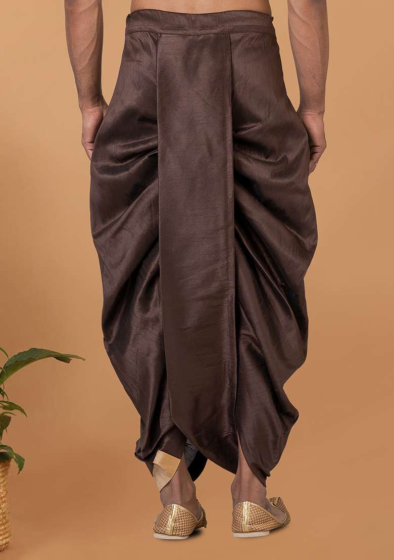 Coffee Brown Solid Banarasi Silk Bottom For Men - Indya