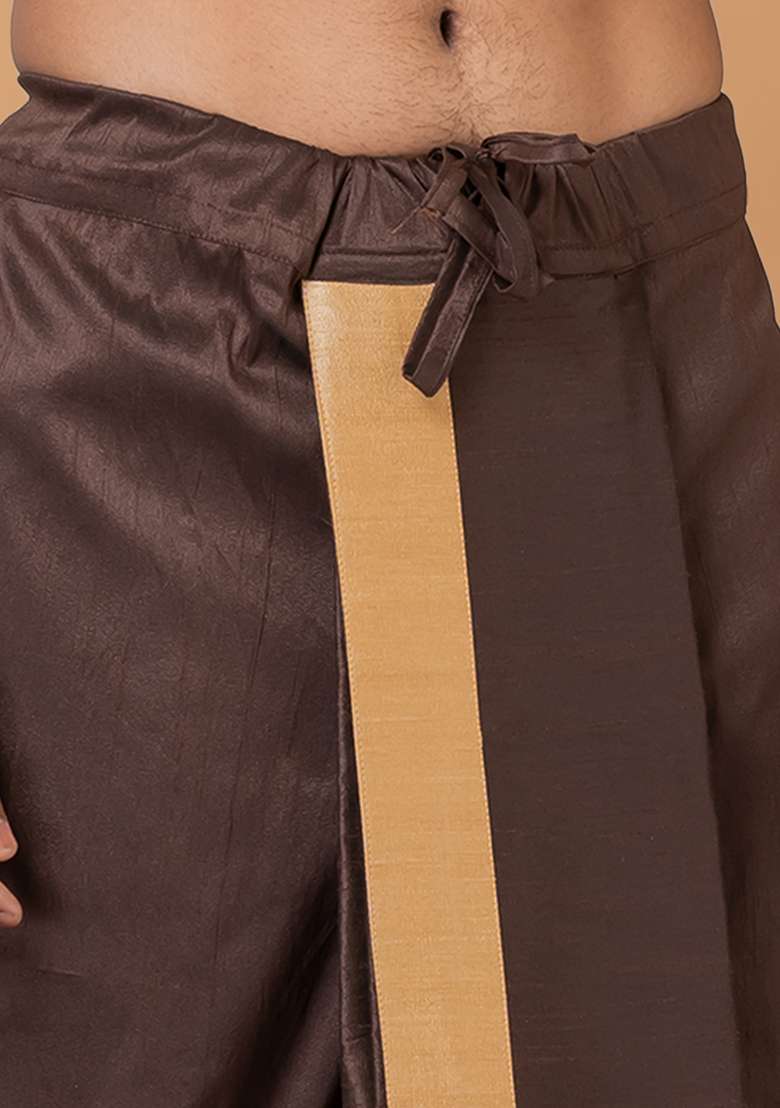 Coffee Brown Solid Banarasi Silk Bottom For Men - Indya