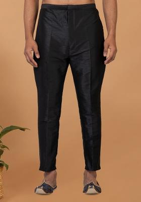 Black Solid Banarasi Silk Bottom For Men