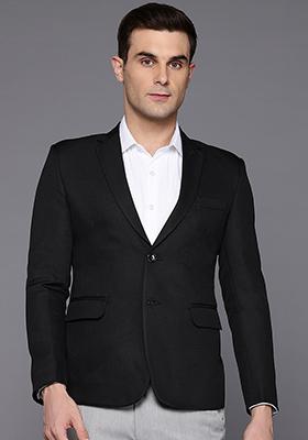 Black Solid Viscose Blazer For Men