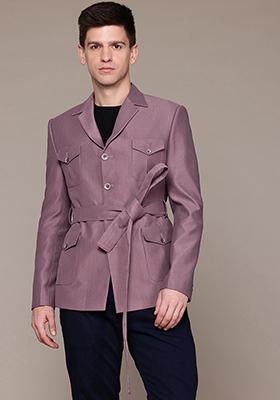 Pink Solid Polyester Blazer For Men